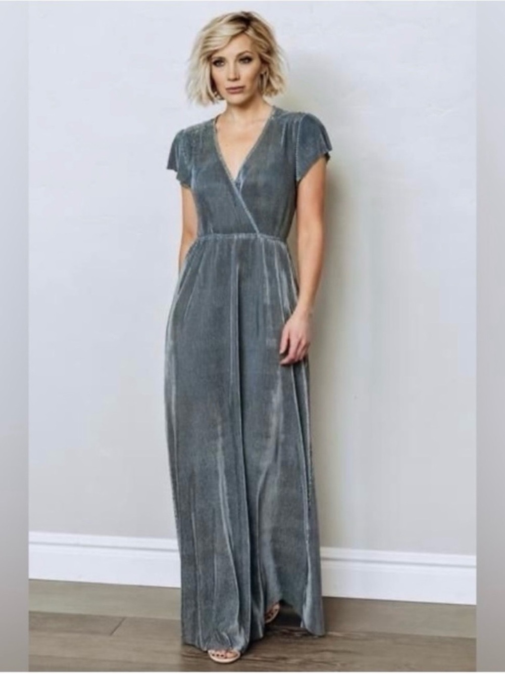 Baltic Born Slate Grey Velvet Wrap Maxi Dress